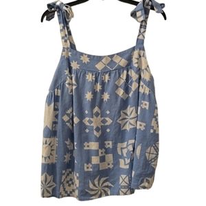 SONOMA BRAND WOMEN'S PLUS BLUE/WHITE SUMMER TANK TOP W/ TIE STRAPS SMOCKING XXL